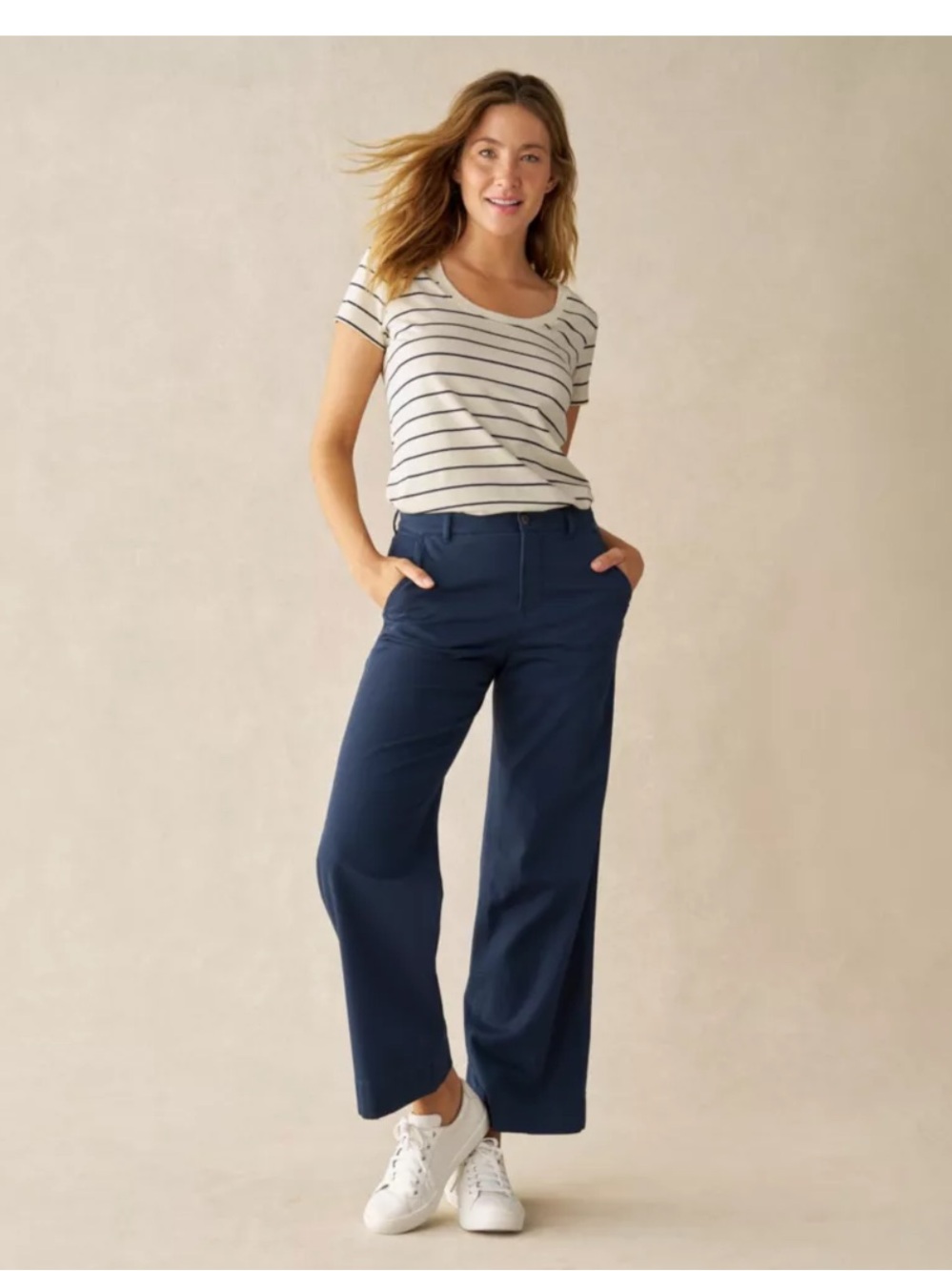 Women's L.L.Bean Comfort Stretch Pants Mid-Rise Wide Leg Chino 14P 26” inseam